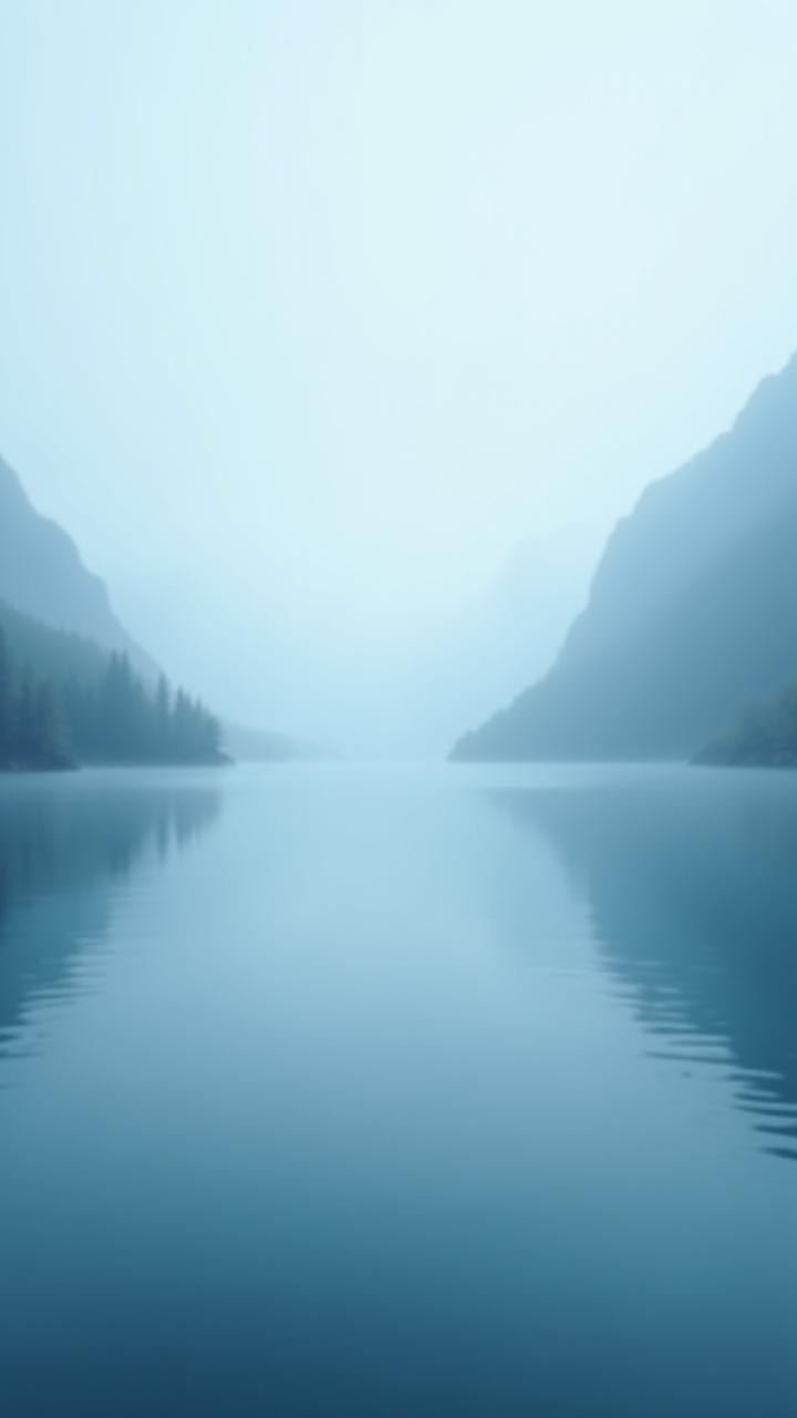 Misty mountain lake at dawn